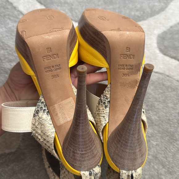 Fendi Yellow and Snake Print Strappy Heels 38.5 - Picture 9 of 11